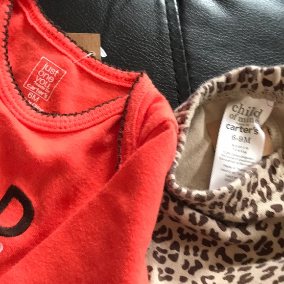 EUC. CARTERS ORANGE/LEOPARD ONESEY & PANTS SET 6M - Picture 4 of 4